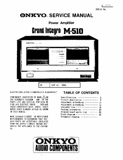 ONKYO M-510 ONKYO High End Power Amplifier. 
Complete manual and schematics.